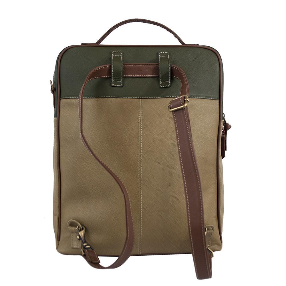 Leather Backpack-Tan/Olive Green