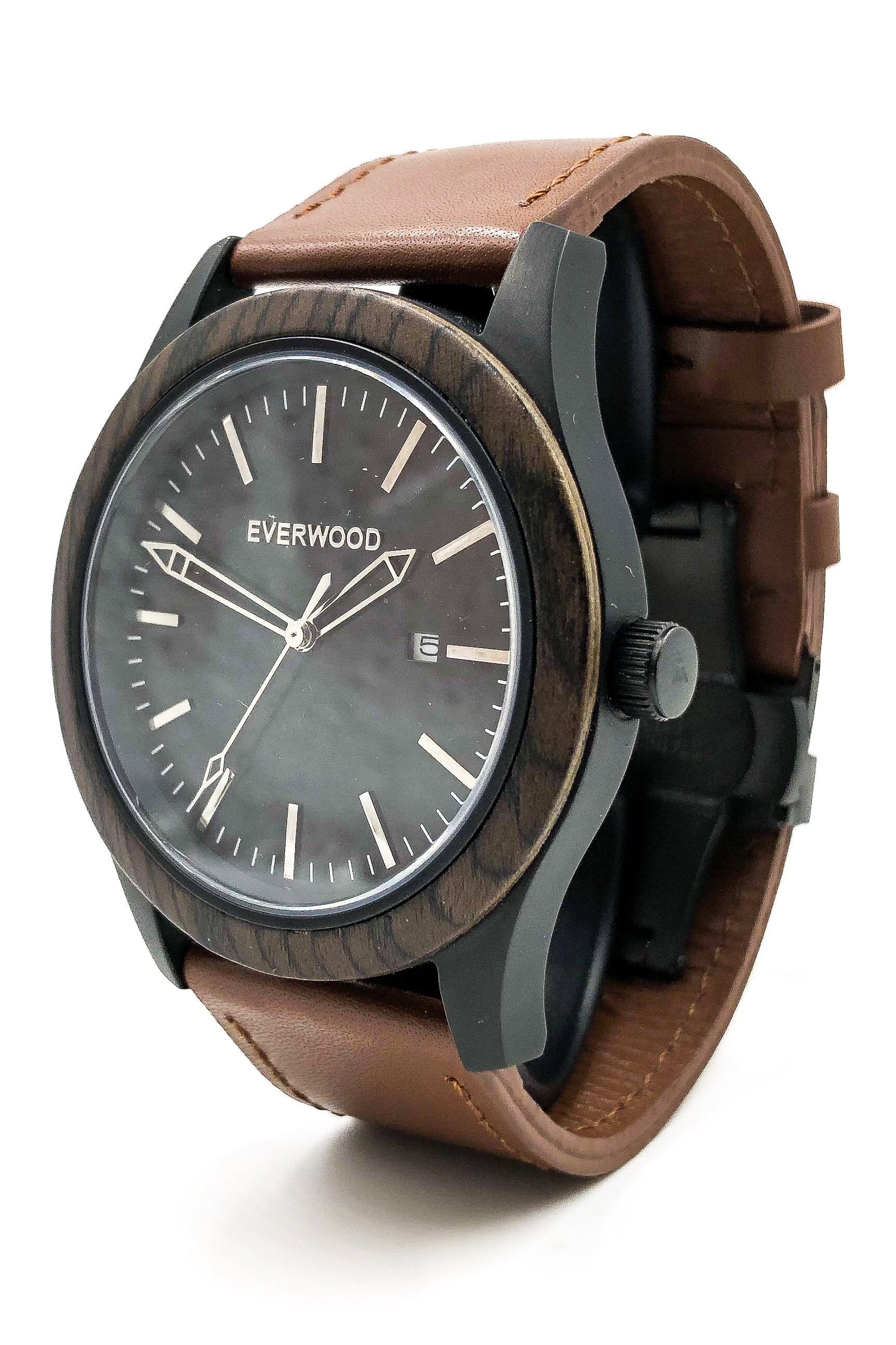 Mens Wood Watches | Walnut | Brown Leather