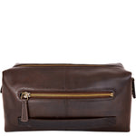 Mens Brown Leather Shaving Dopp Travel Kit with Waterproof Interior