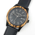 Mens Wood Watches | Zebrawood | Black Leather